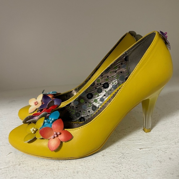 Poetic License Yellow Heels with Multicolor Floral Accents - Picture 3 of 6